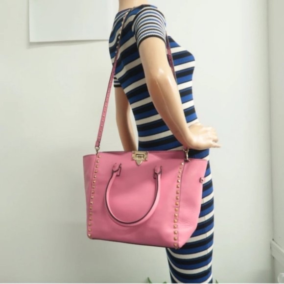 100% Authentic VALENTINO GARAVANI Rockstud Pink Leather Satchel Bag - Picture 12 of 12